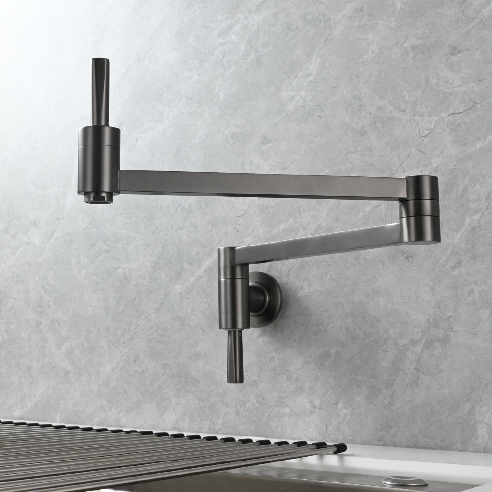 Tecmolog Brass Kitchen Wall Mounted Faucet Rotating Switch Telescopic Faucet