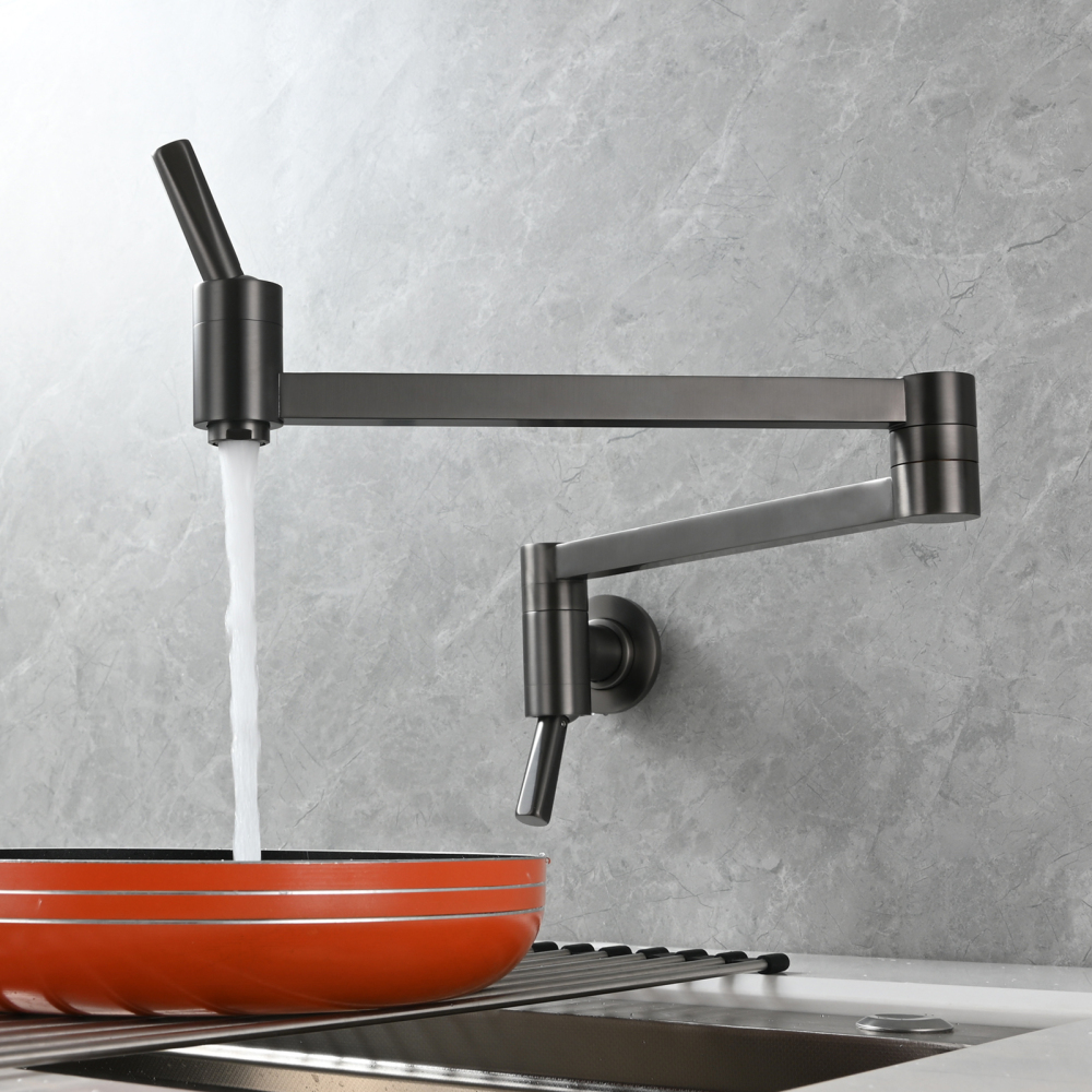 Tecmolog Brass Kitchen Wall Mounted Faucet Rotating Switch Telescopic Faucet