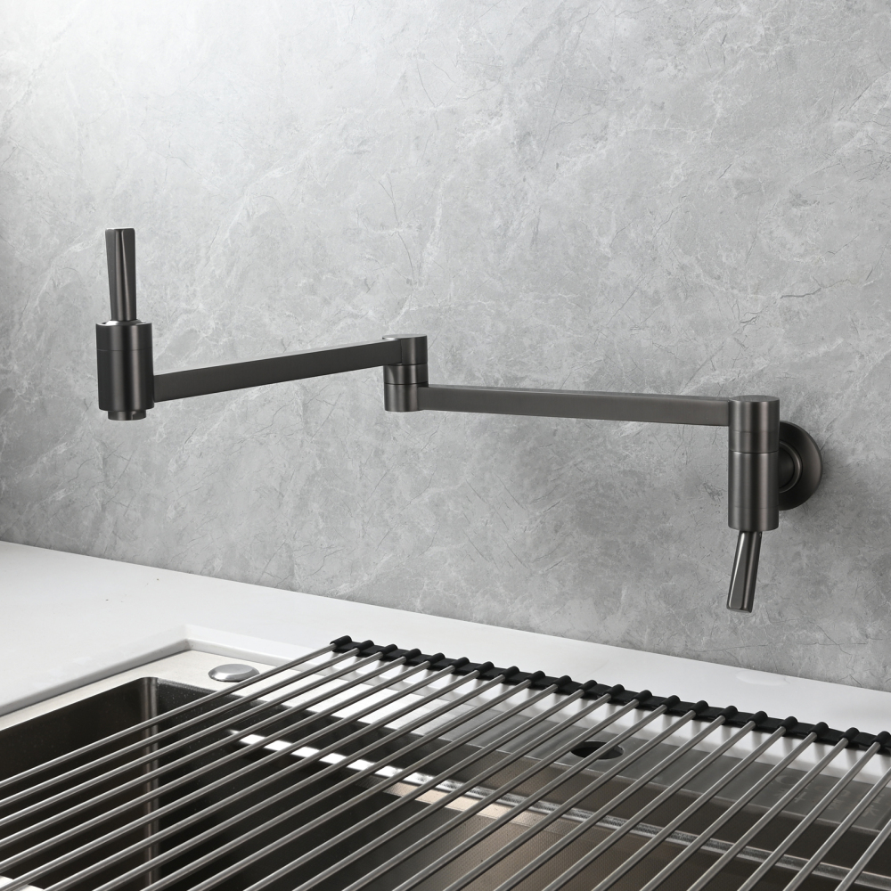 Tecmolog Brass Kitchen Wall Mounted Faucet Rotating Switch Telescopic Faucet