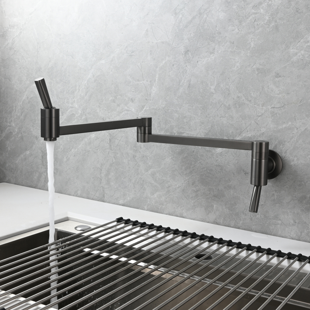 Tecmolog Brass Kitchen Wall Mounted Faucet Rotating Switch Telescopic Faucet