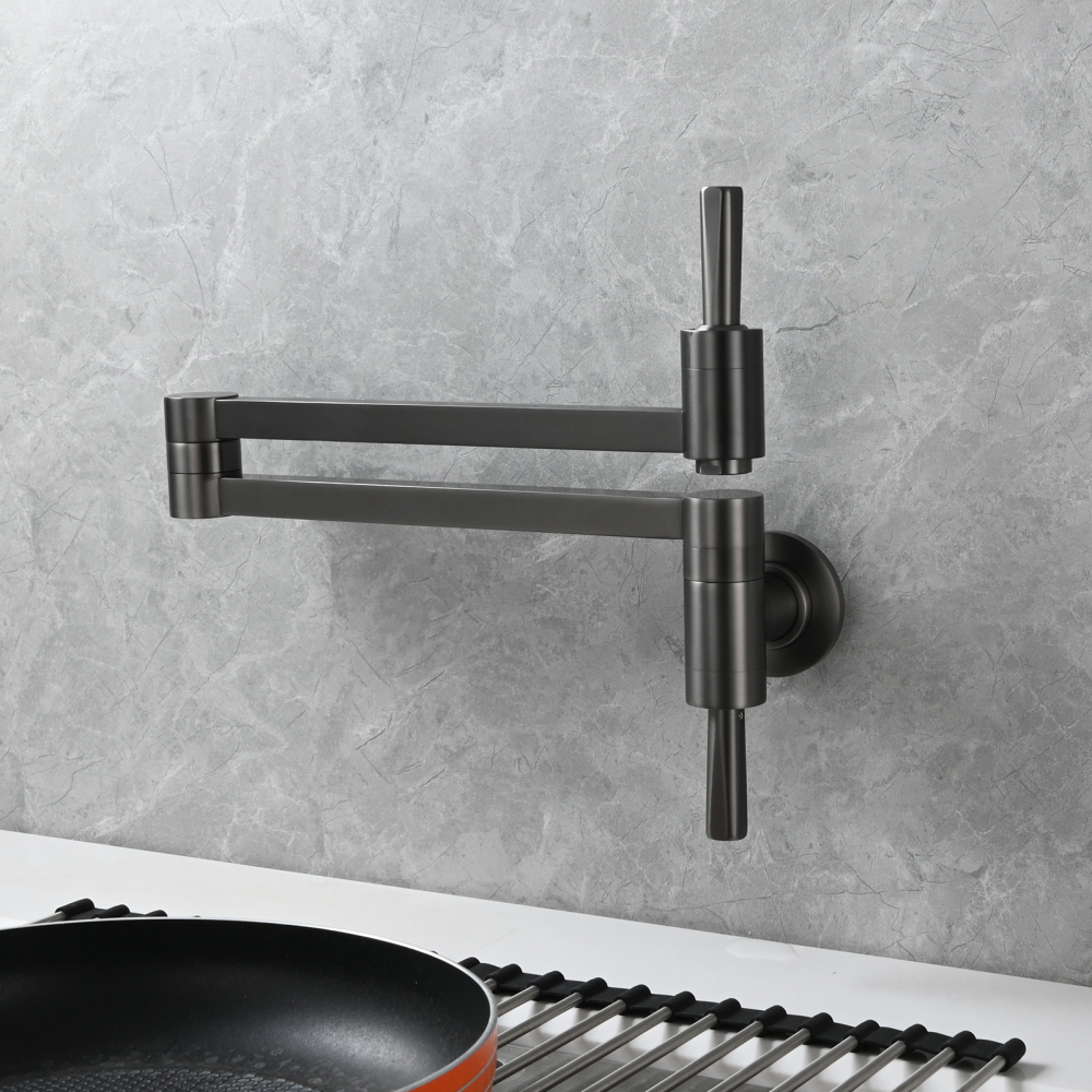 Tecmolog Brass Kitchen Wall Mounted Faucet Rotating Switch Telescopic Faucet