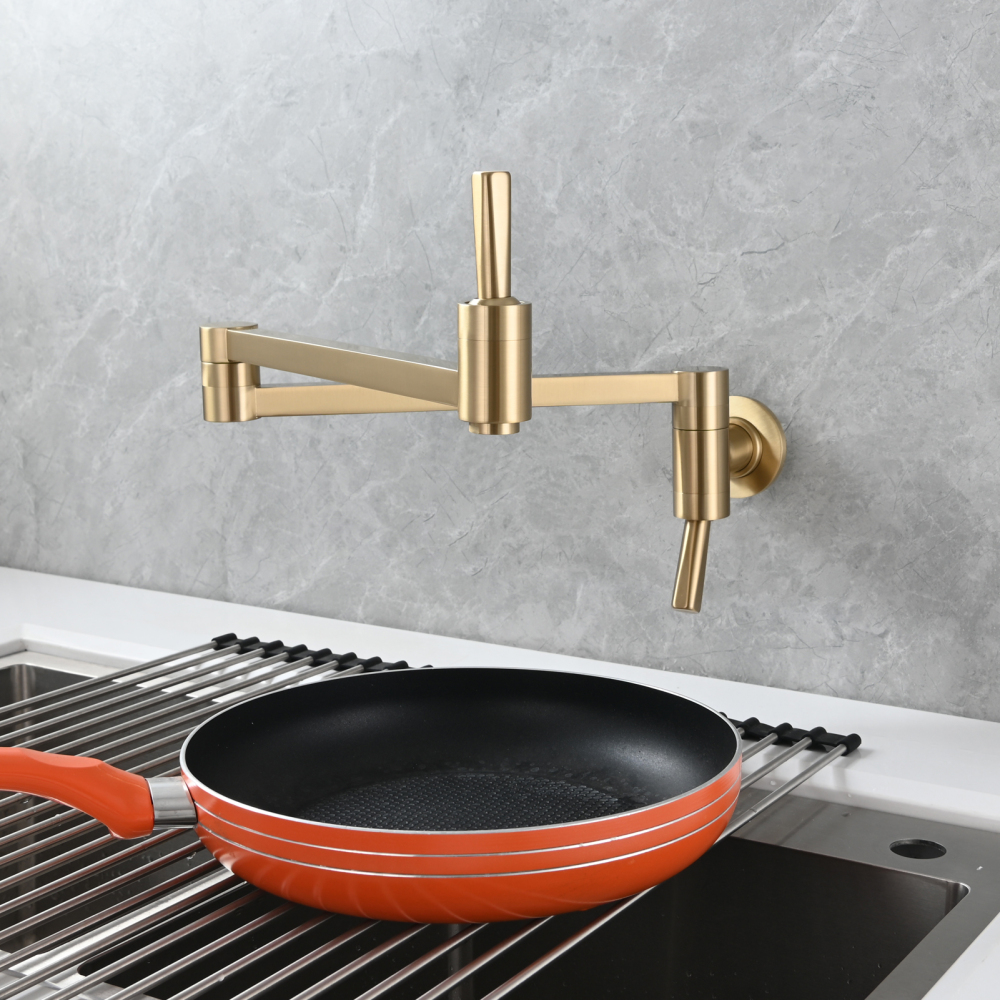 Tecmolog Brass Kitchen Wall Mounted Faucet Rotating Switch Telescopic Faucet