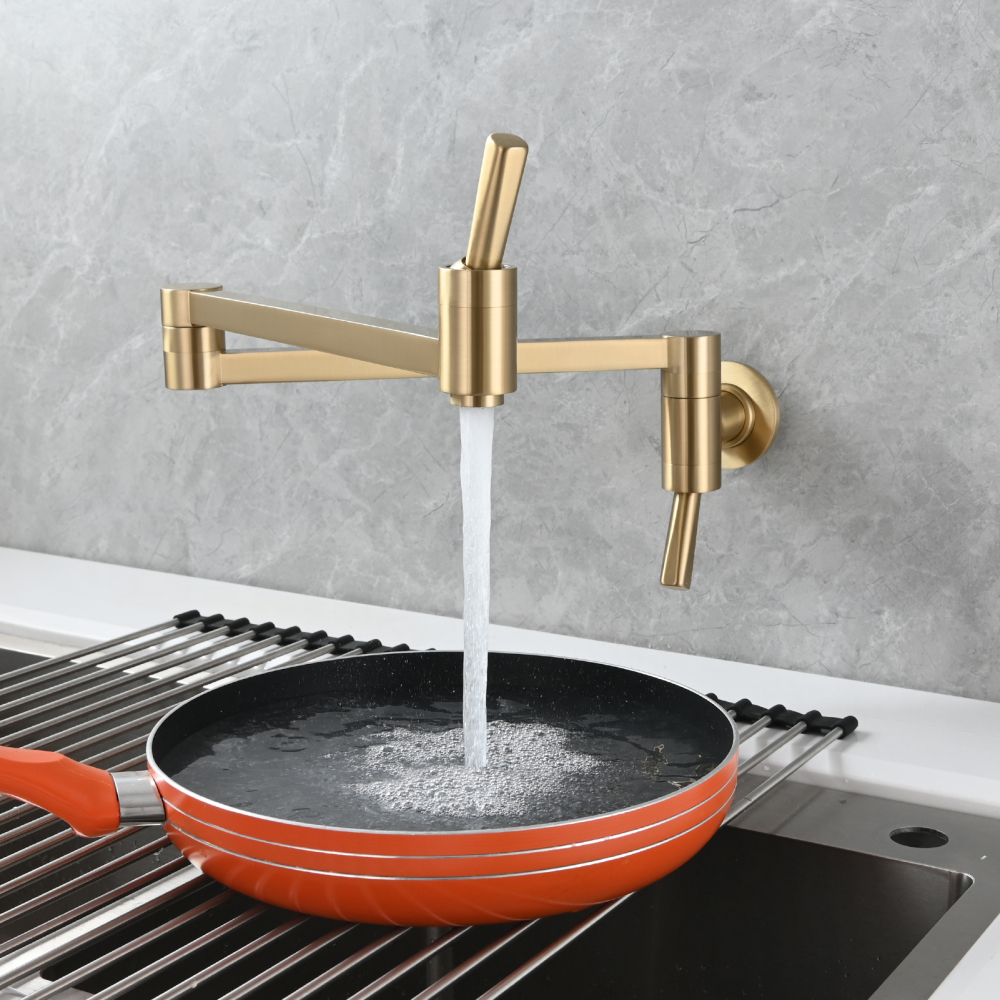 Tecmolog Brass Kitchen Wall Mounted Faucet Rotating Switch Telescopic Faucet