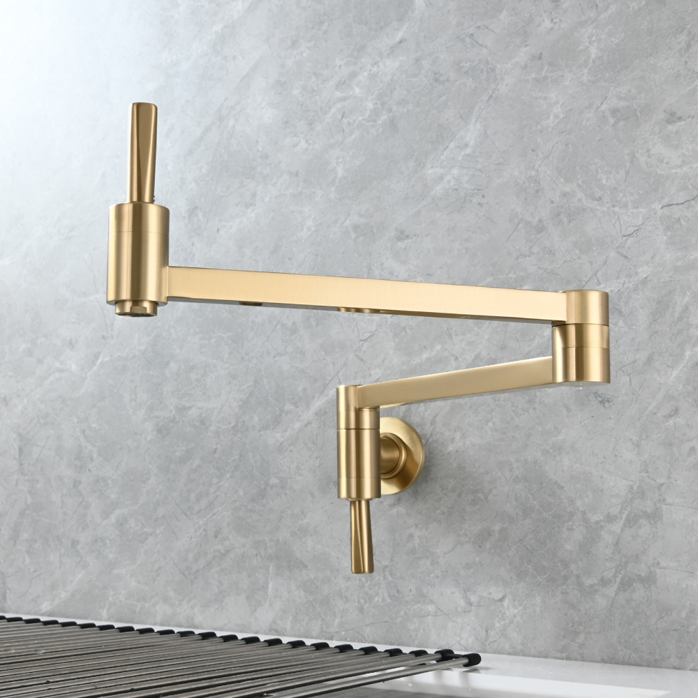 Tecmolog Brass Kitchen Wall Mounted Faucet Rotating Switch Telescopic Faucet
