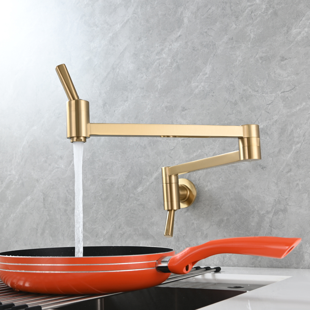 Tecmolog Brass Kitchen Wall Mounted Faucet Rotating Switch Telescopic Faucet