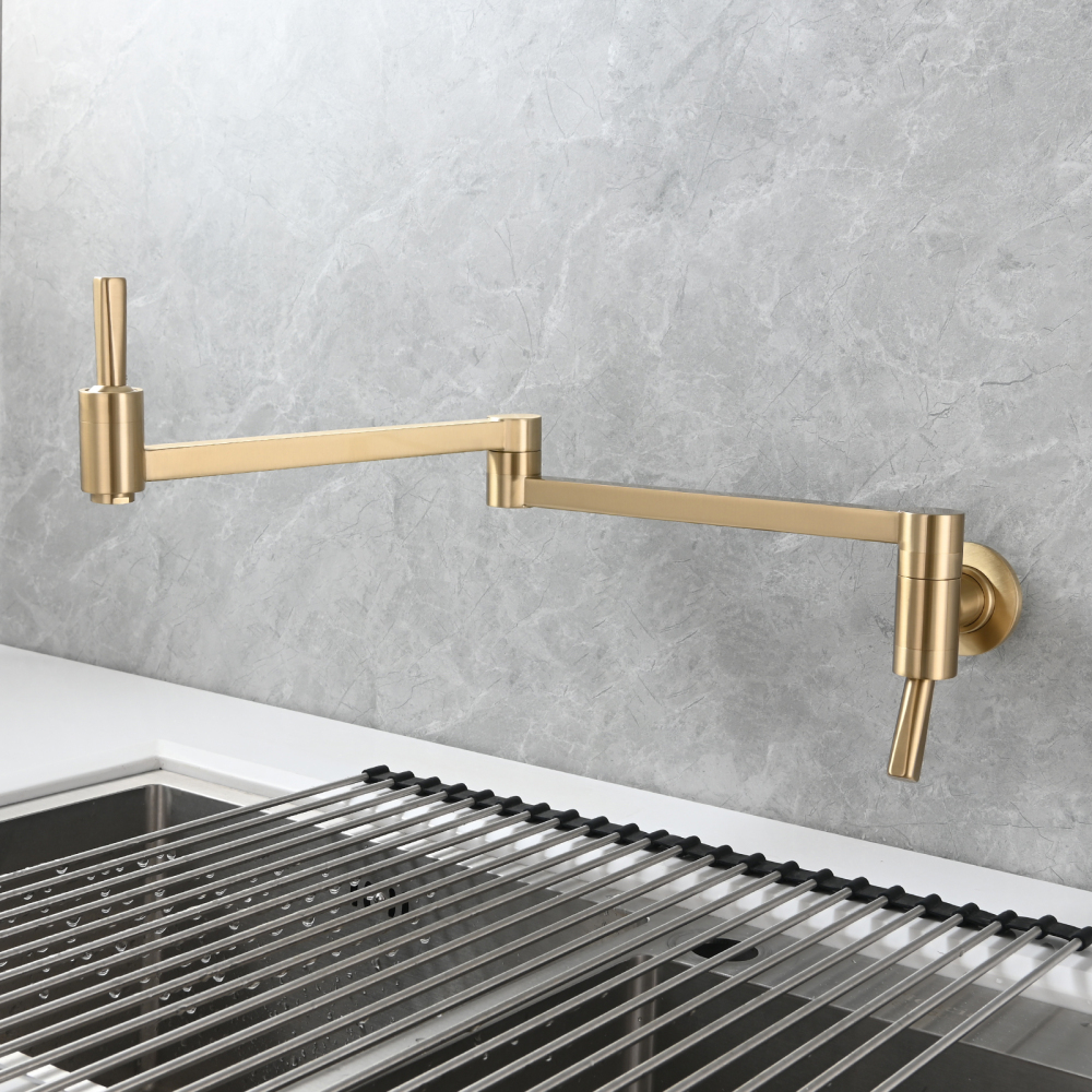 Tecmolog Brass Kitchen Wall Mounted Faucet Rotating Switch Telescopic Faucet