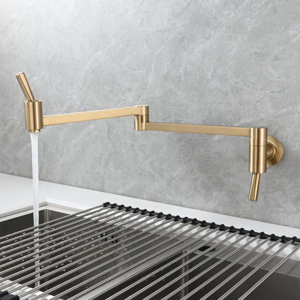 Tecmolog Brass Kitchen Wall Mounted Faucet Rotating Switch Telescopic Faucet