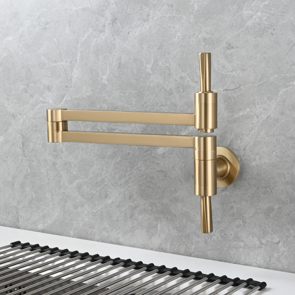 Tecmolog Brass Kitchen Wall Mounted Faucet Rotating Switch Telescopic Faucet