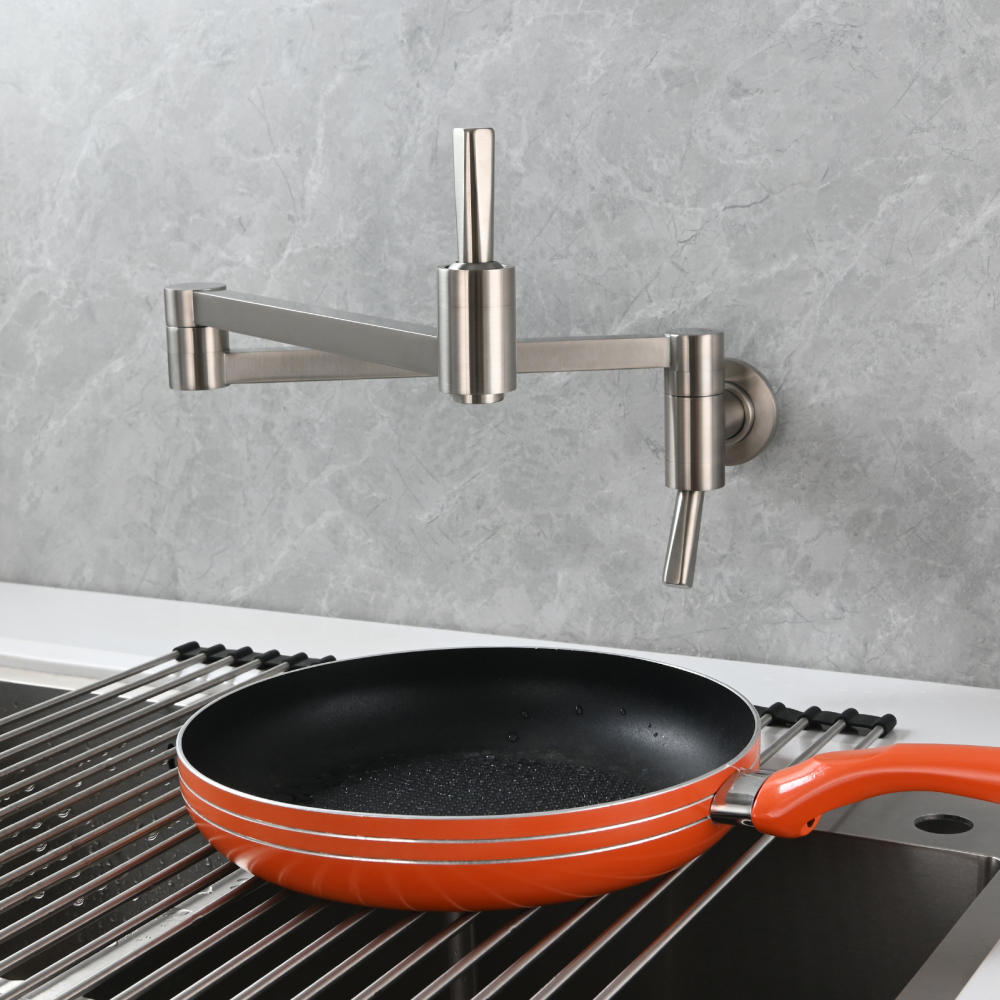 Tecmolog Brass Kitchen Wall Mounted Faucet Rotating Switch Telescopic Faucet