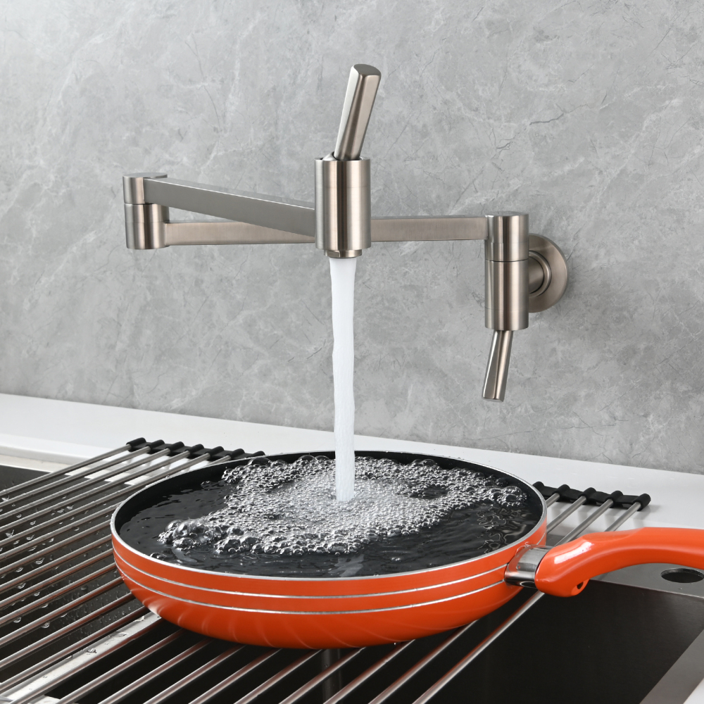 Tecmolog Brass Kitchen Wall Mounted Faucet Rotating Switch Telescopic Faucet