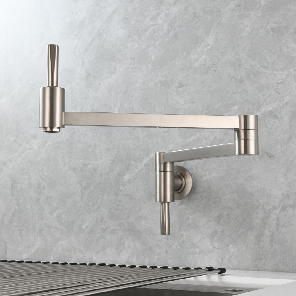 Tecmolog Brass Kitchen Wall Mounted Faucet Rotating Switch Telescopic Faucet