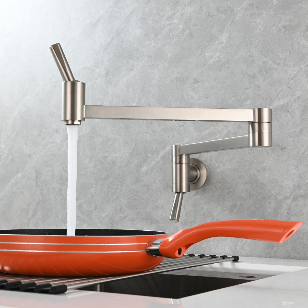 Tecmolog Brass Kitchen Wall Mounted Faucet Rotating Switch Telescopic Faucet