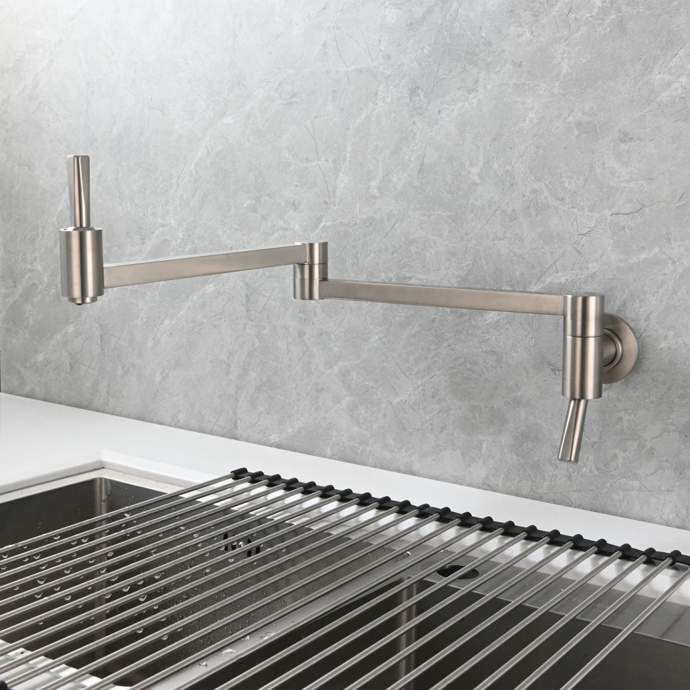 Tecmolog Brass Kitchen Wall Mounted Faucet Rotating Switch Telescopic Faucet