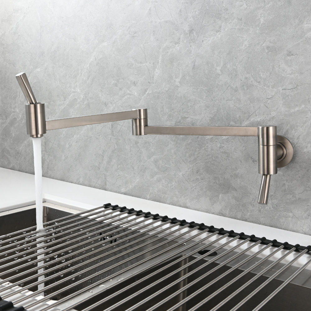 Tecmolog Brass Kitchen Wall Mounted Faucet Rotating Switch Telescopic Faucet