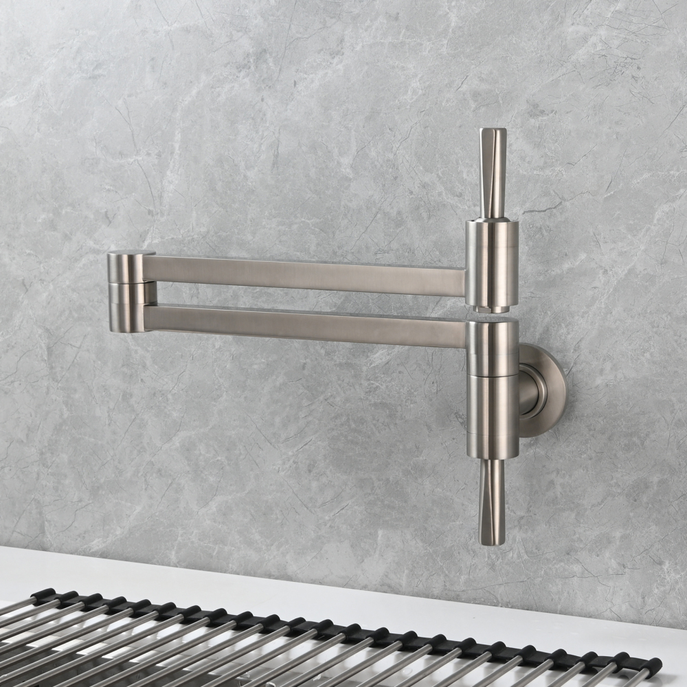 Tecmolog Brass Kitchen Wall Mounted Faucet Rotating Switch Telescopic Faucet