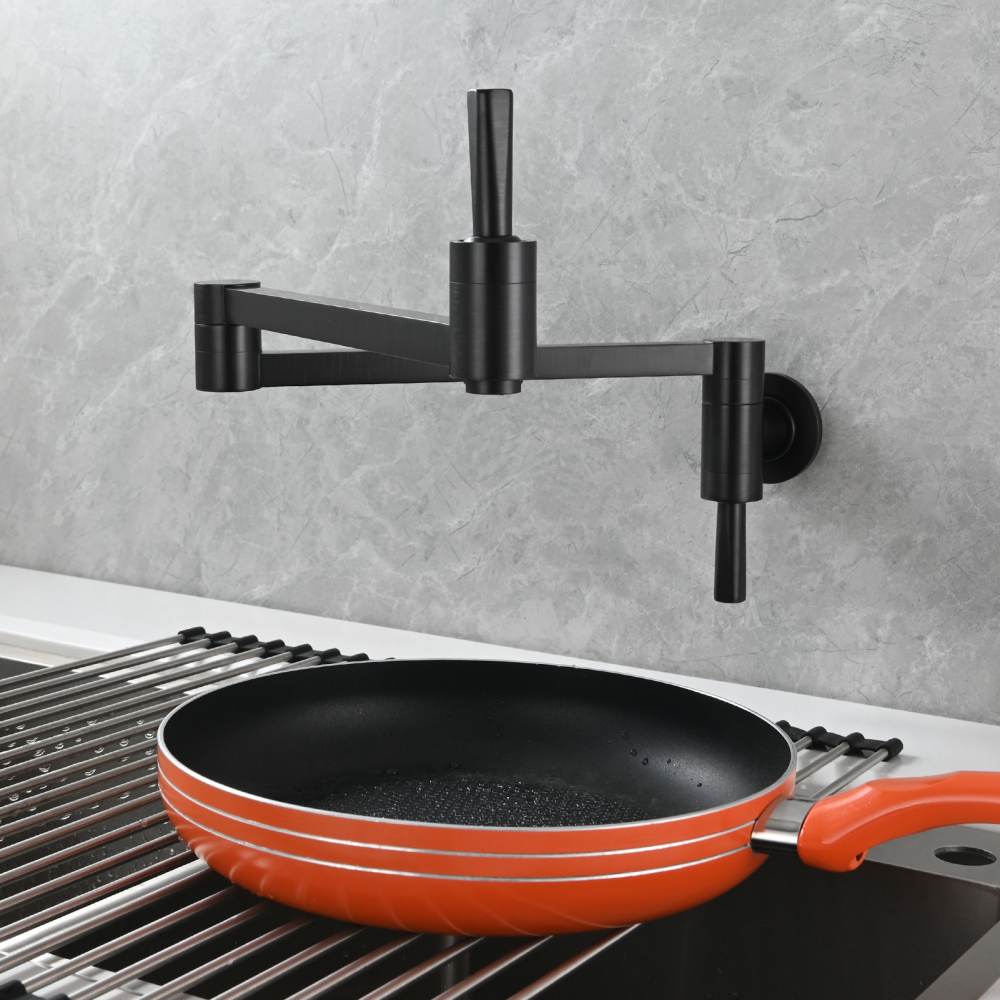 Tecmolog Brass Kitchen Wall Mounted Faucet Rotating Switch Telescopic Faucet