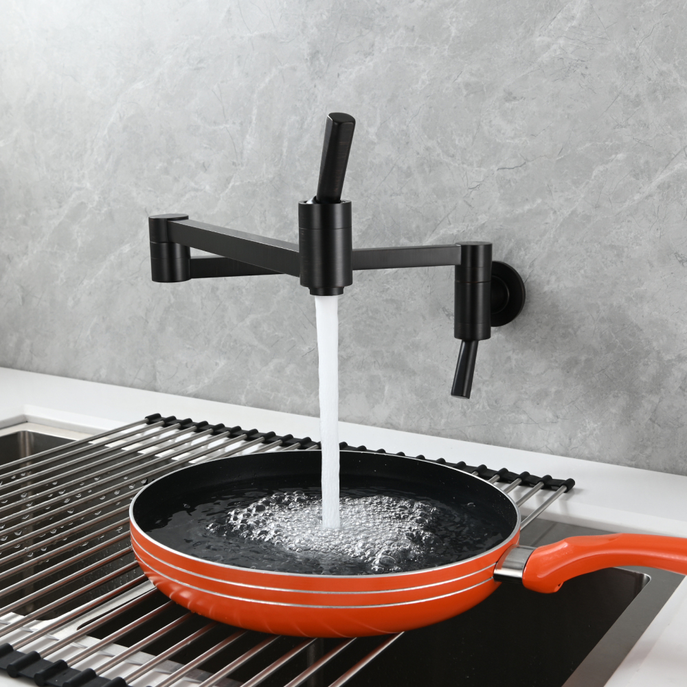 Tecmolog Brass Kitchen Wall Mounted Faucet Rotating Switch Telescopic Faucet