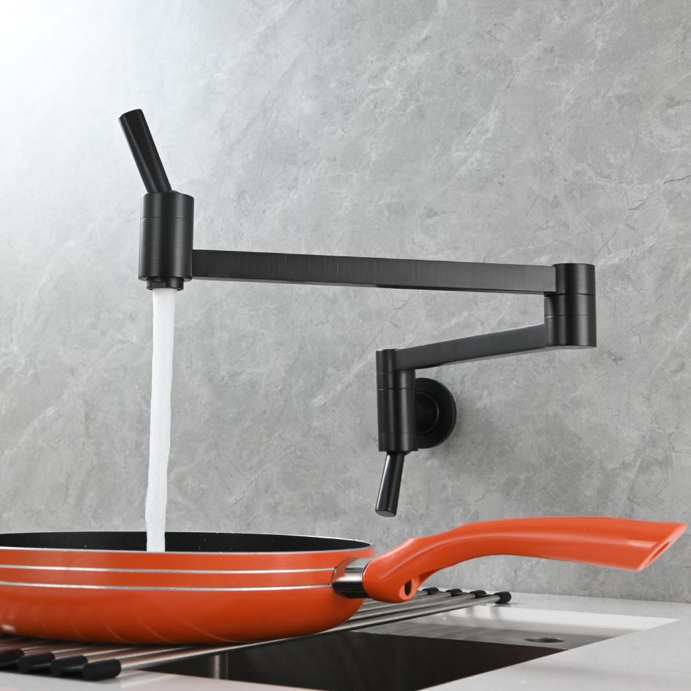 Tecmolog Brass Kitchen Wall Mounted Faucet Rotating Switch Telescopic Faucet