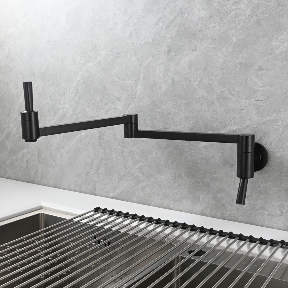 Tecmolog Brass Kitchen Wall Mounted Faucet Rotating Switch Telescopic Faucet