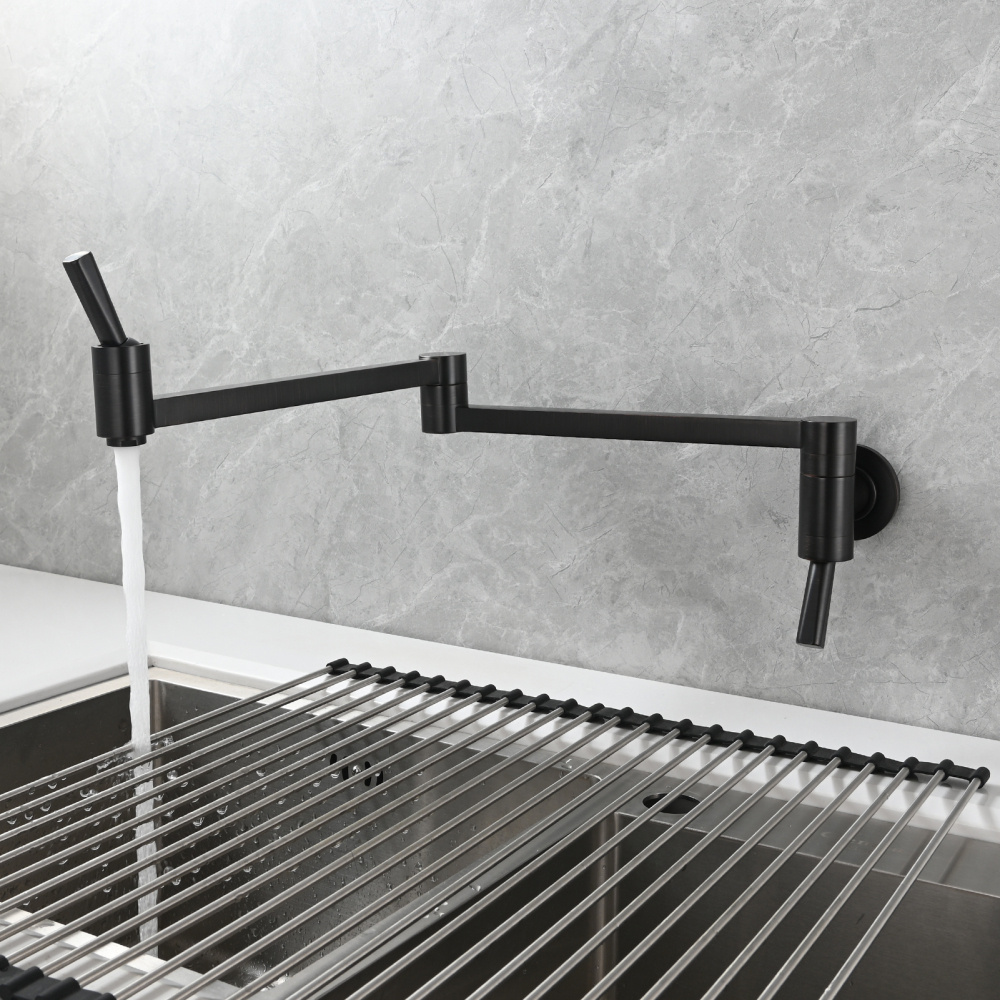 Tecmolog Brass Kitchen Wall Mounted Faucet Rotating Switch Telescopic Faucet