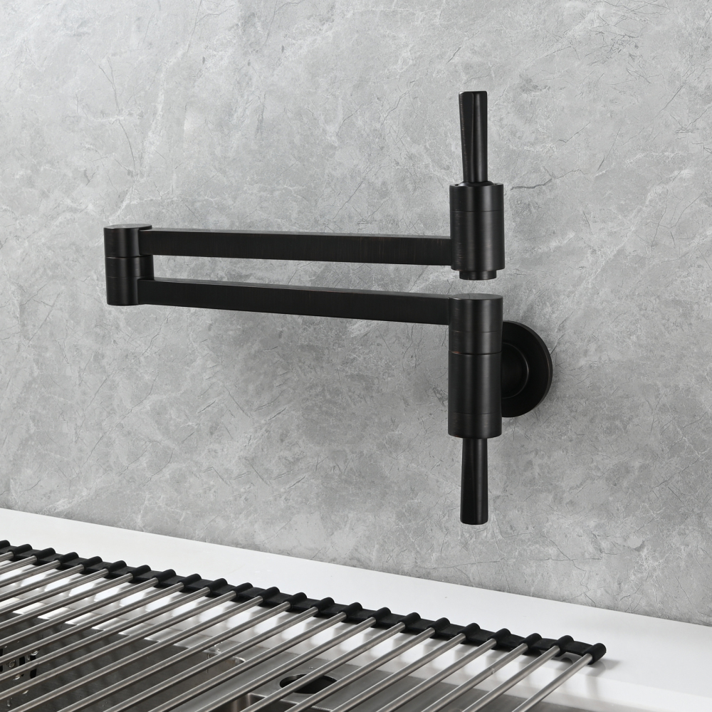 Tecmolog Brass Kitchen Wall Mounted Faucet Rotating Switch Telescopic Faucet