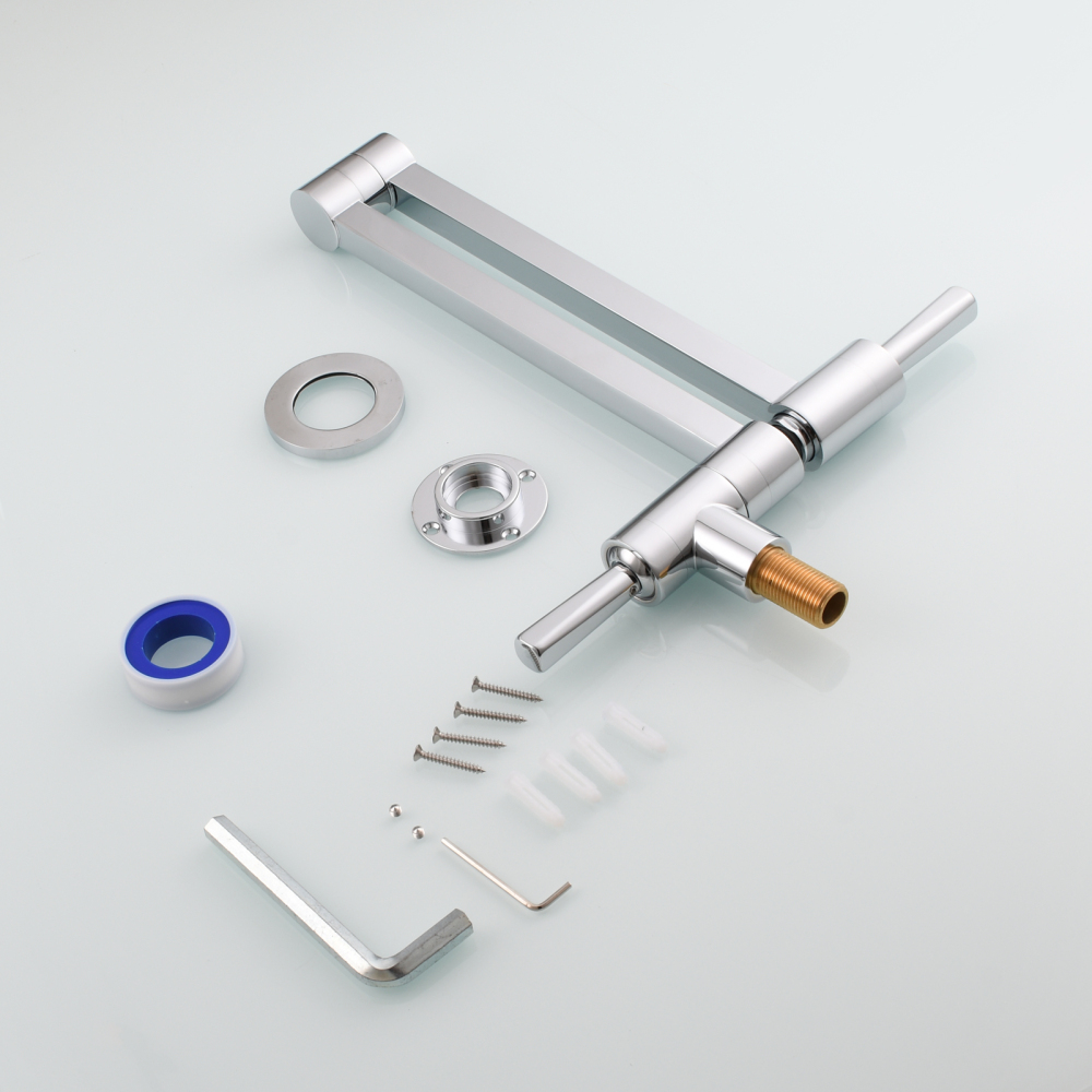 Tecmolog Brass Kitchen Wall Mounted Faucet Telescopic Rotary Faucet