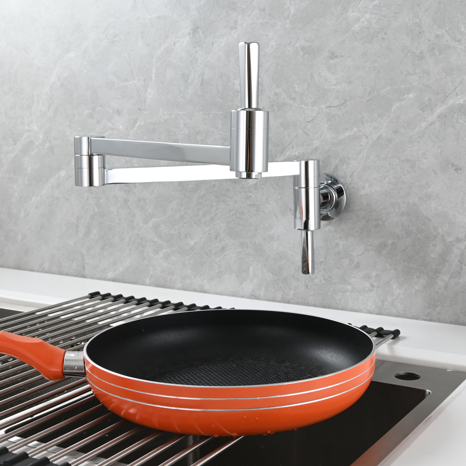 Tecmolog Brass Kitchen Wall Mounted Faucet Telescopic Rotary Faucet