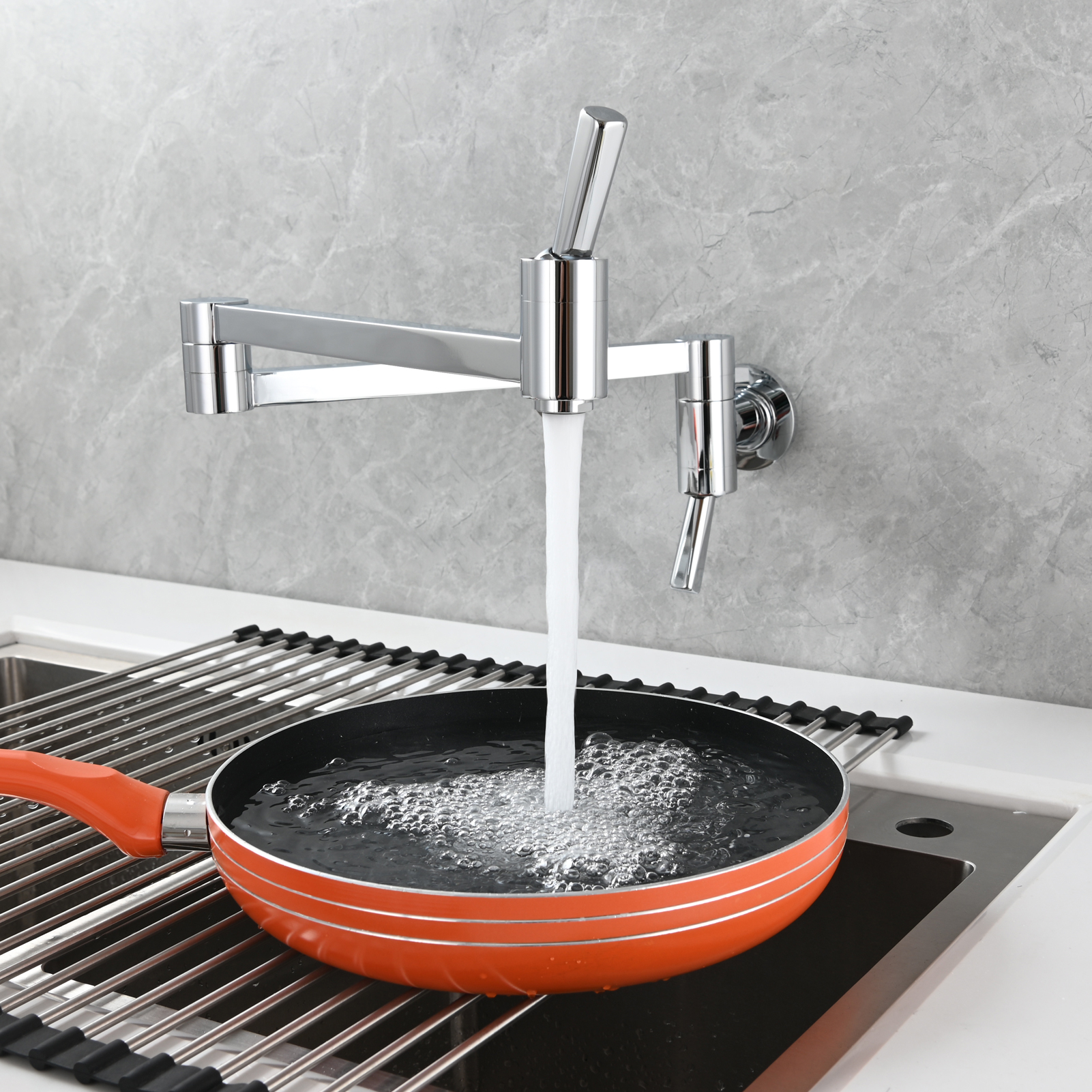 Tecmolog Brass Kitchen Wall Mounted Faucet Telescopic Rotary Faucet