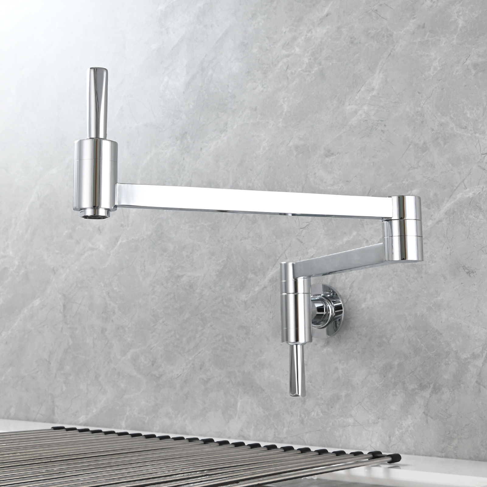 Tecmolog Brass Kitchen Wall Mounted Faucet Telescopic Rotary Faucet