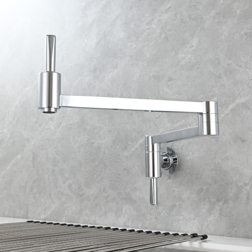 Tecmolog Brass Kitchen Wall Mounted Faucet Telescopic Rotary Faucet