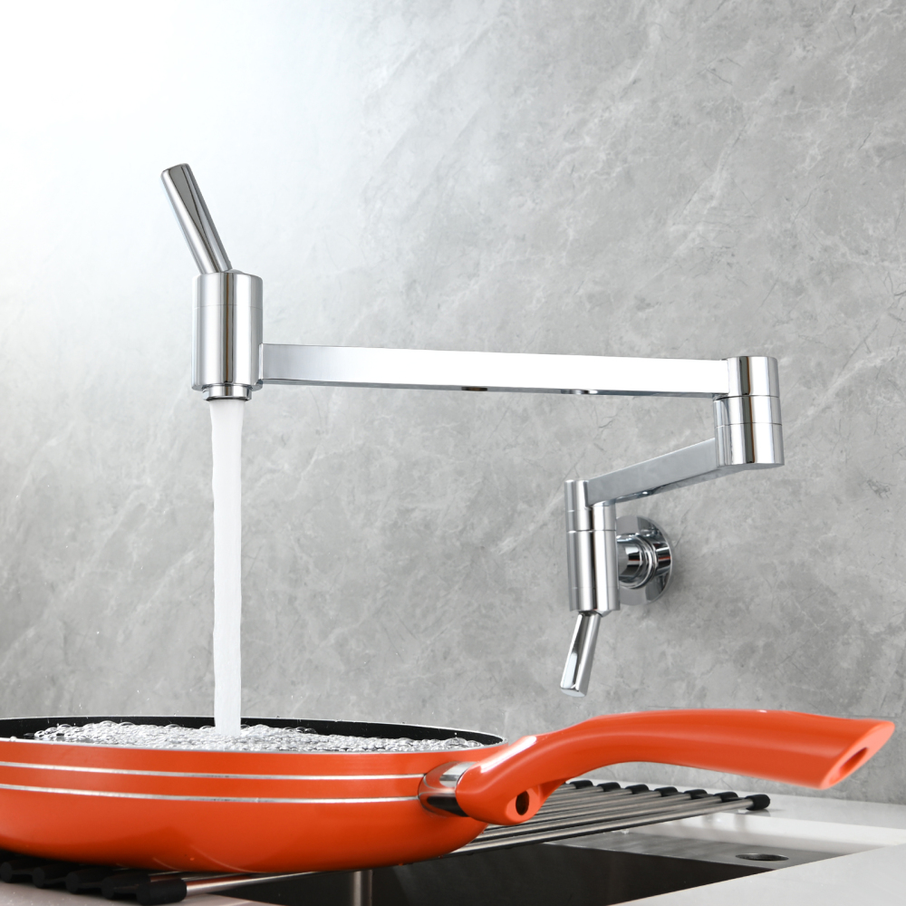 Tecmolog Brass Kitchen Wall Mounted Faucet Telescopic Rotary Faucet