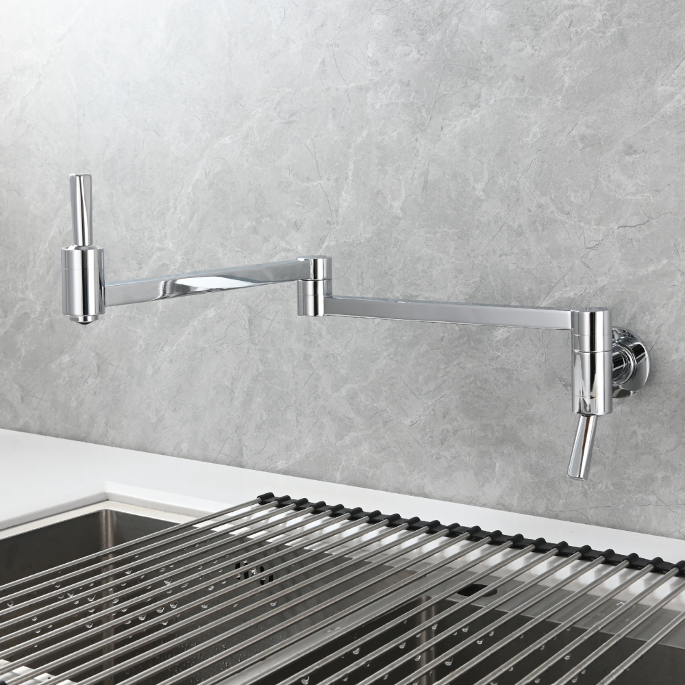 Tecmolog Brass Kitchen Wall Mounted Faucet Telescopic Rotary Faucet