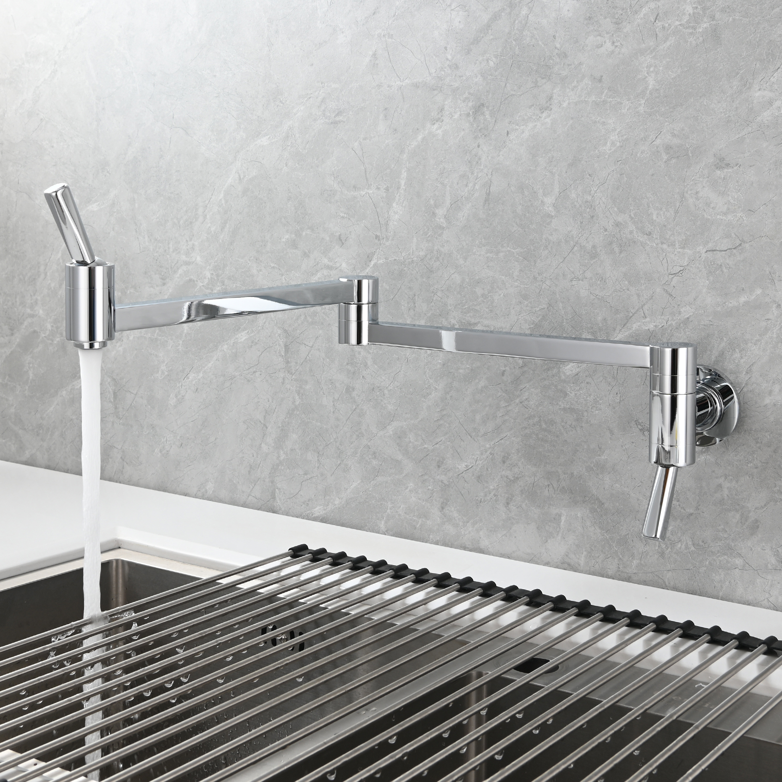 Tecmolog Brass Kitchen Wall Mounted Faucet Telescopic Rotary Faucet