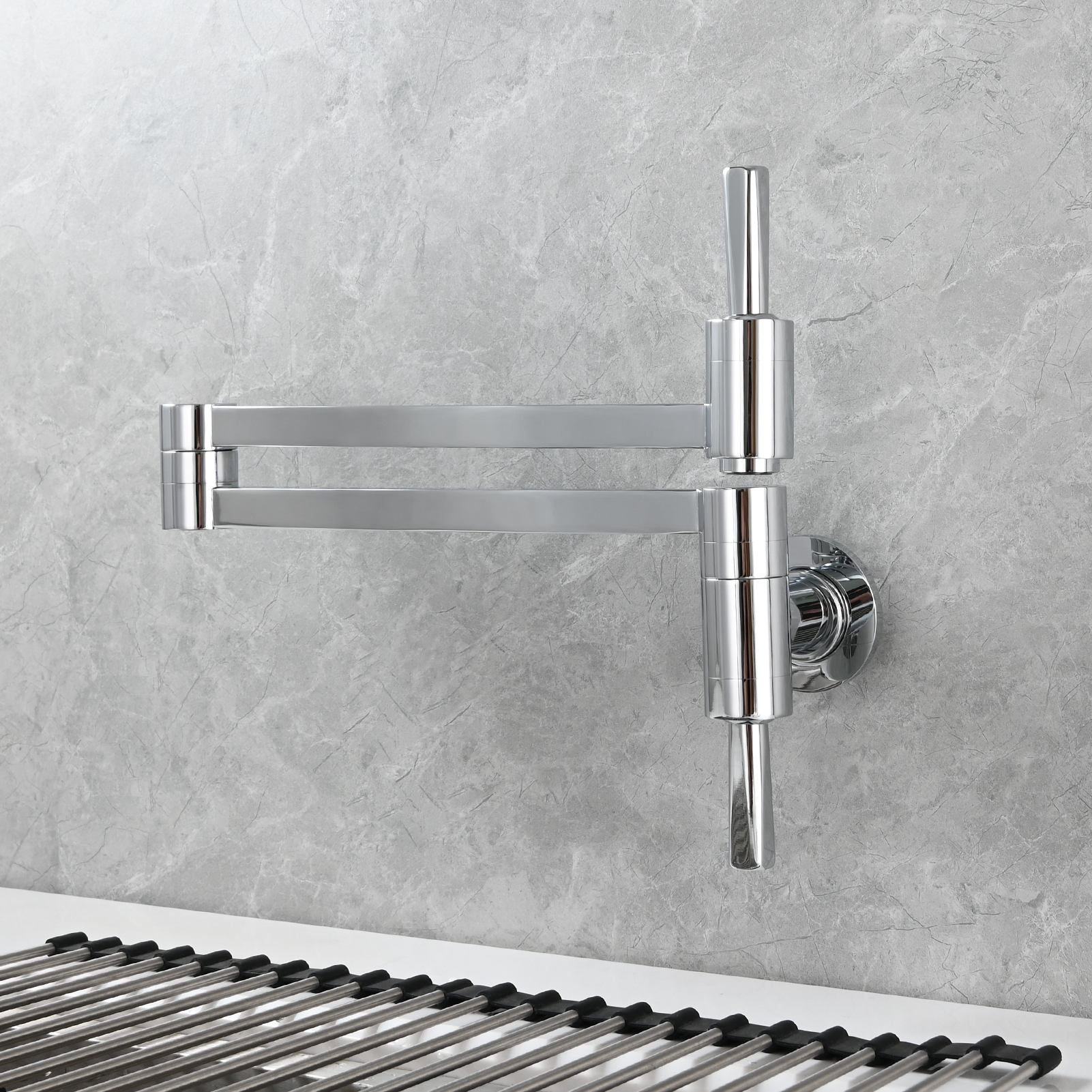 Tecmolog Brass Kitchen Wall Mounted Faucet Telescopic Rotary Faucet