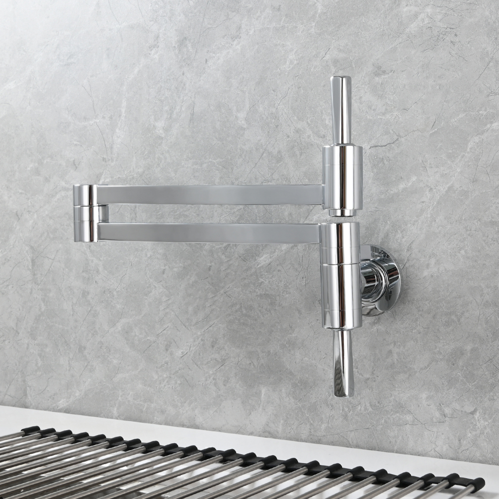 Tecmolog Brass Kitchen Wall Mounted Faucet Telescopic Rotary Faucet