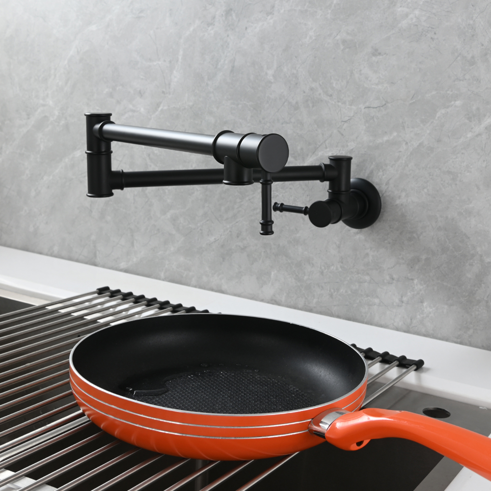 Tecmolog Brass Pot Filler Faucet Wall Mount Kitchen Folding Faucet Double Joint Swing Arms