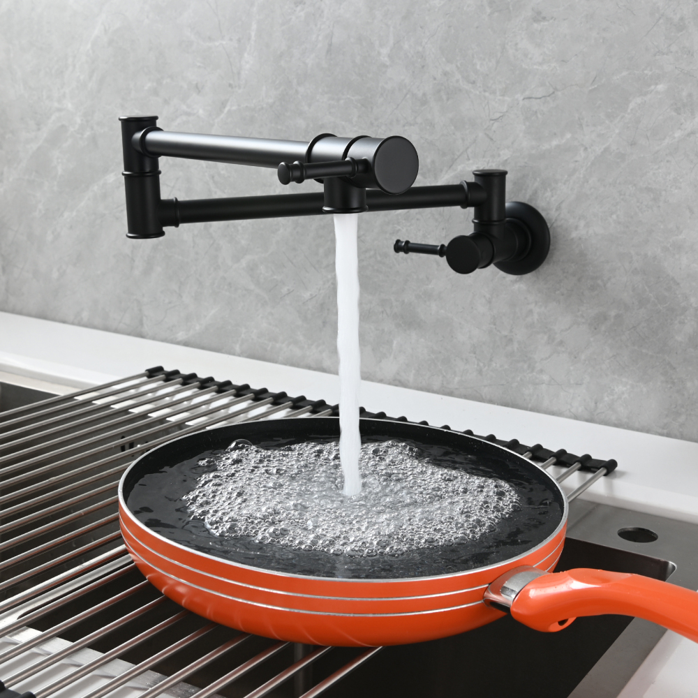 Tecmolog Brass Pot Filler Faucet Wall Mount Kitchen Folding Faucet Double Joint Swing Arms