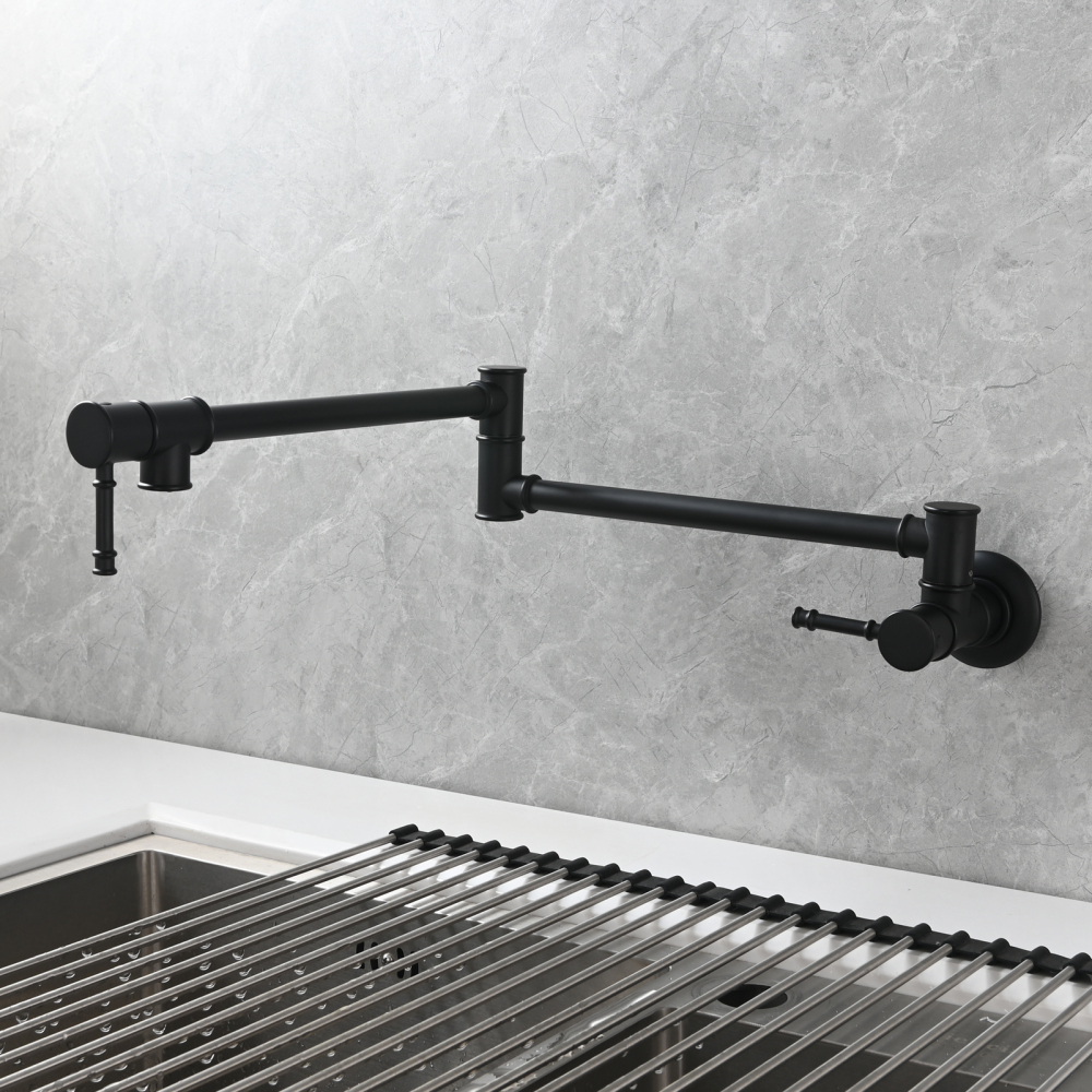 Tecmolog Brass Pot Filler Faucet Wall Mount Kitchen Folding Faucet Double Joint Swing Arms