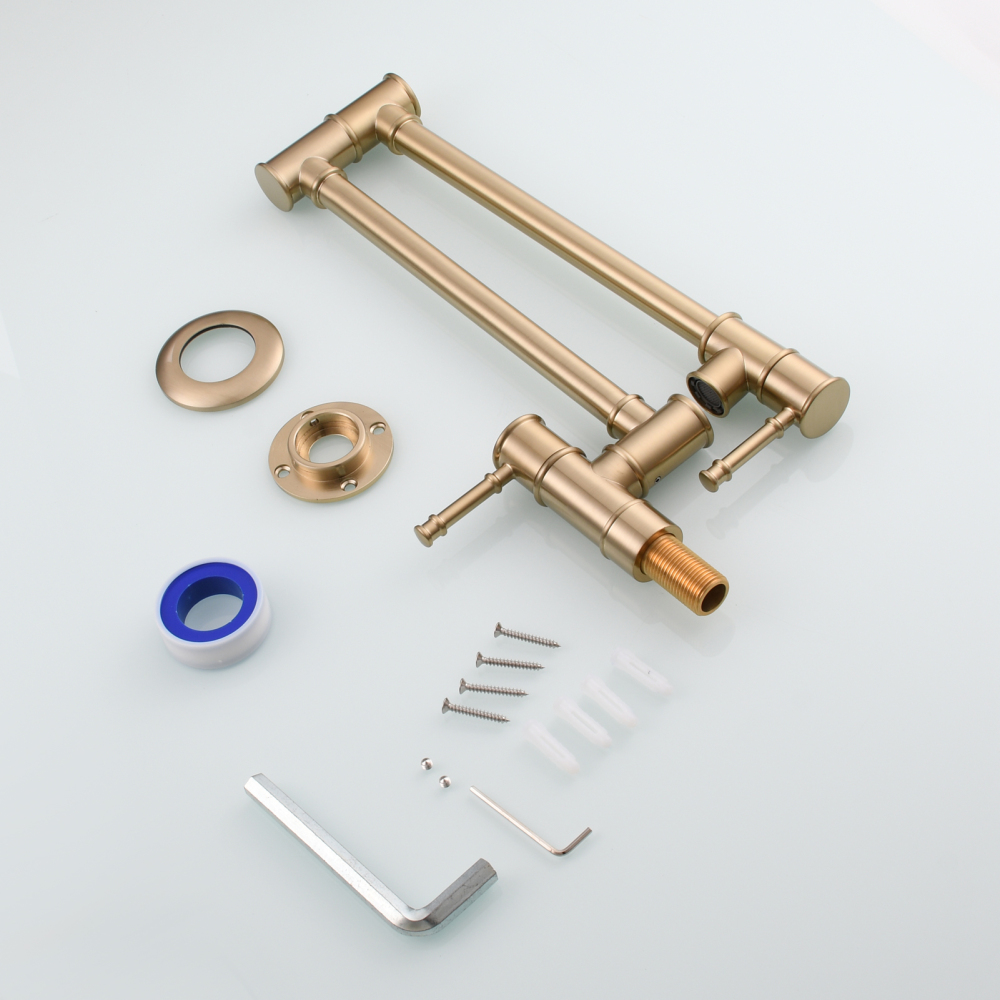 Tecmolog Brass Pot Filler Faucet Wall Mount Kitchen Folding Faucet Double Joint Swing Arms