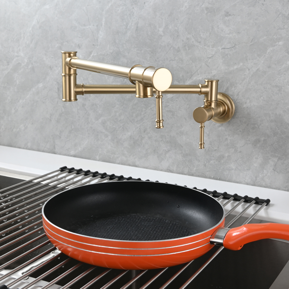 Tecmolog Brass Pot Filler Faucet Wall Mount Kitchen Folding Faucet Double Joint Swing Arms