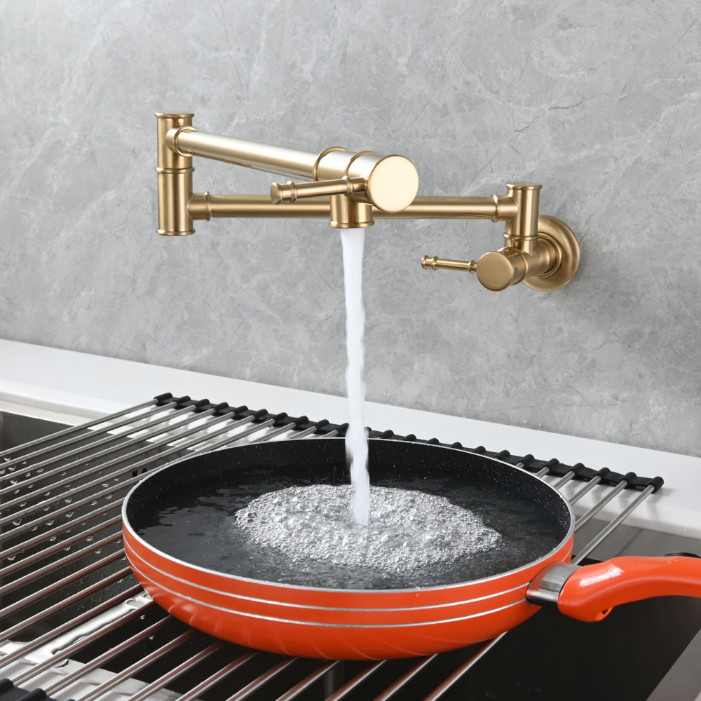 Tecmolog Brass Pot Filler Faucet Wall Mount Kitchen Folding Faucet Double Joint Swing Arms