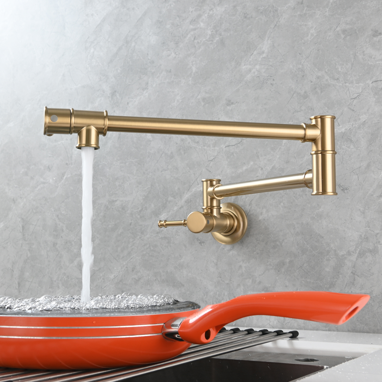 Tecmolog Brass Pot Filler Faucet Wall Mount Kitchen Folding Faucet Double Joint Swing Arms