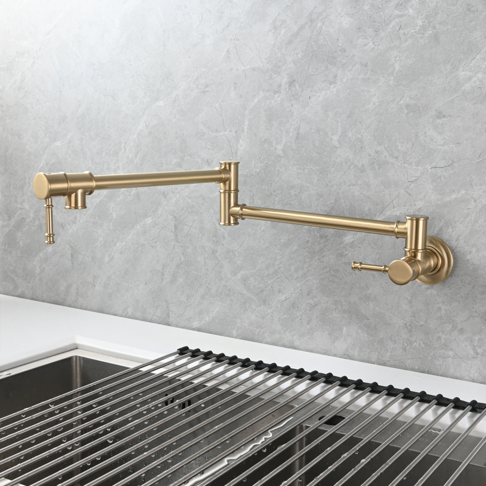 Tecmolog Brass Pot Filler Faucet Wall Mount Kitchen Folding Faucet Double Joint Swing Arms