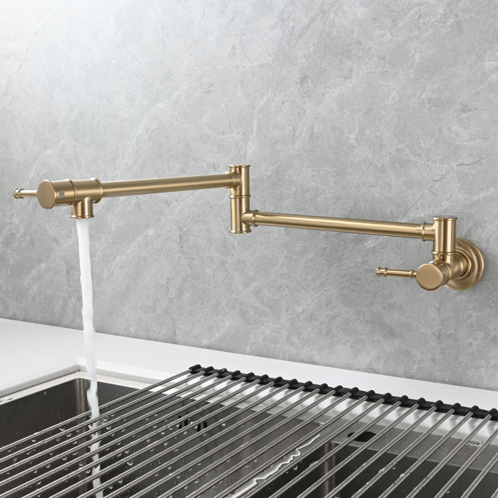 Tecmolog Brass Pot Filler Faucet Wall Mount Kitchen Folding Faucet Double Joint Swing Arms