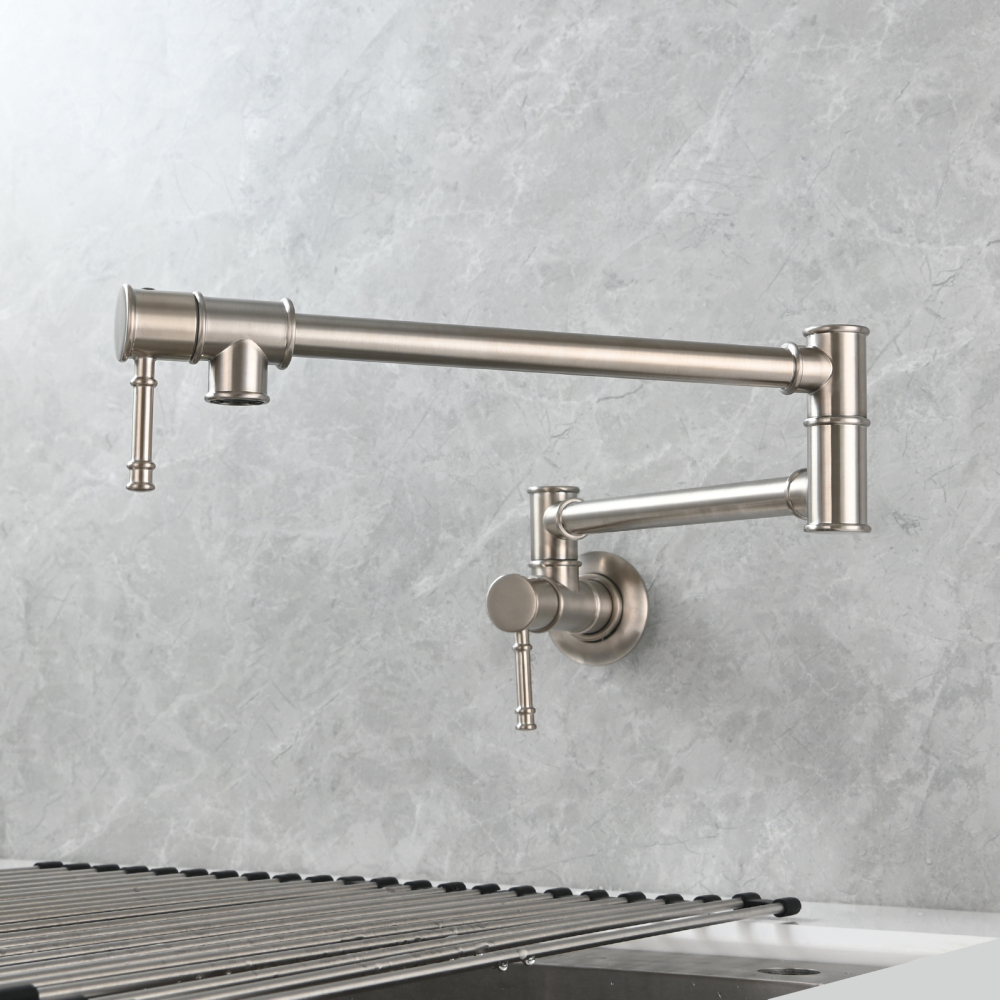 Tecmolog Brass Pot Filler Faucet Wall Mount Kitchen Folding Faucet Double Joint Swing Arms