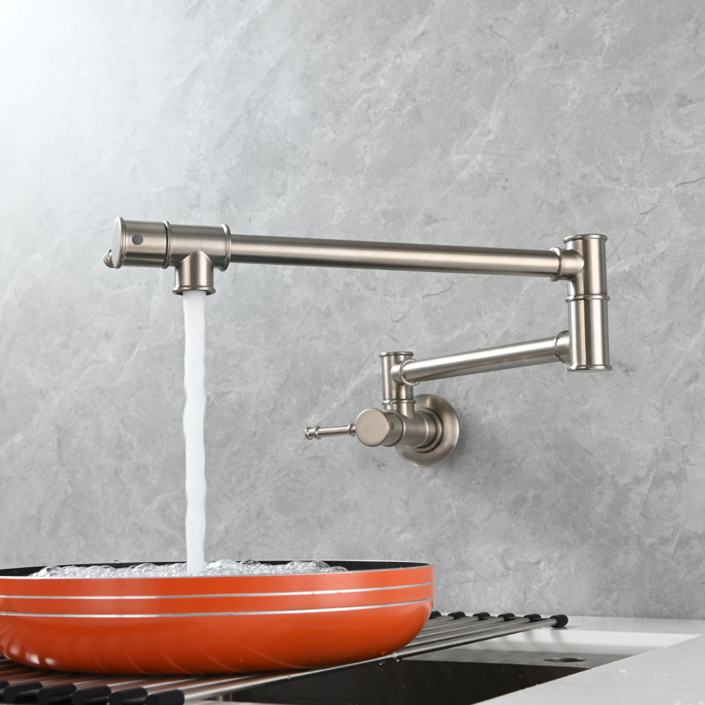Tecmolog Brass Pot Filler Faucet Wall Mount Kitchen Folding Faucet Double Joint Swing Arms