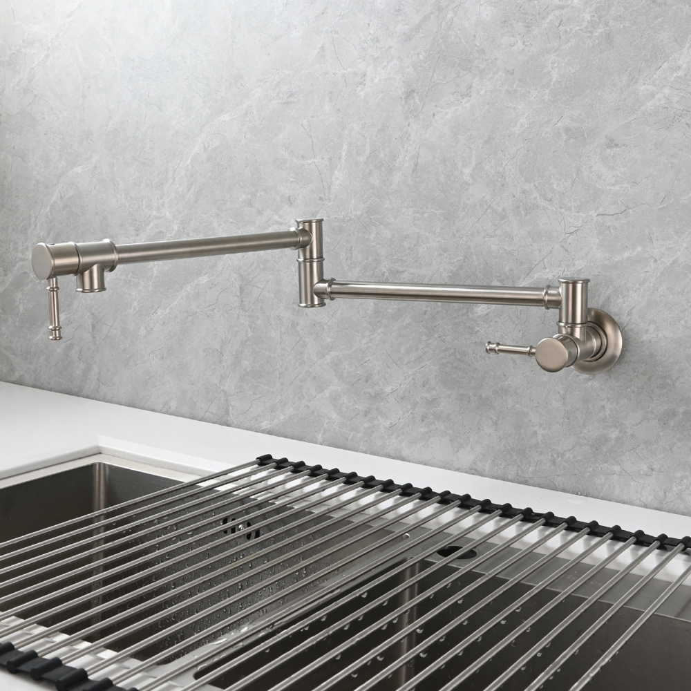 Tecmolog Brass Pot Filler Faucet Wall Mount Kitchen Folding Faucet Double Joint Swing Arms