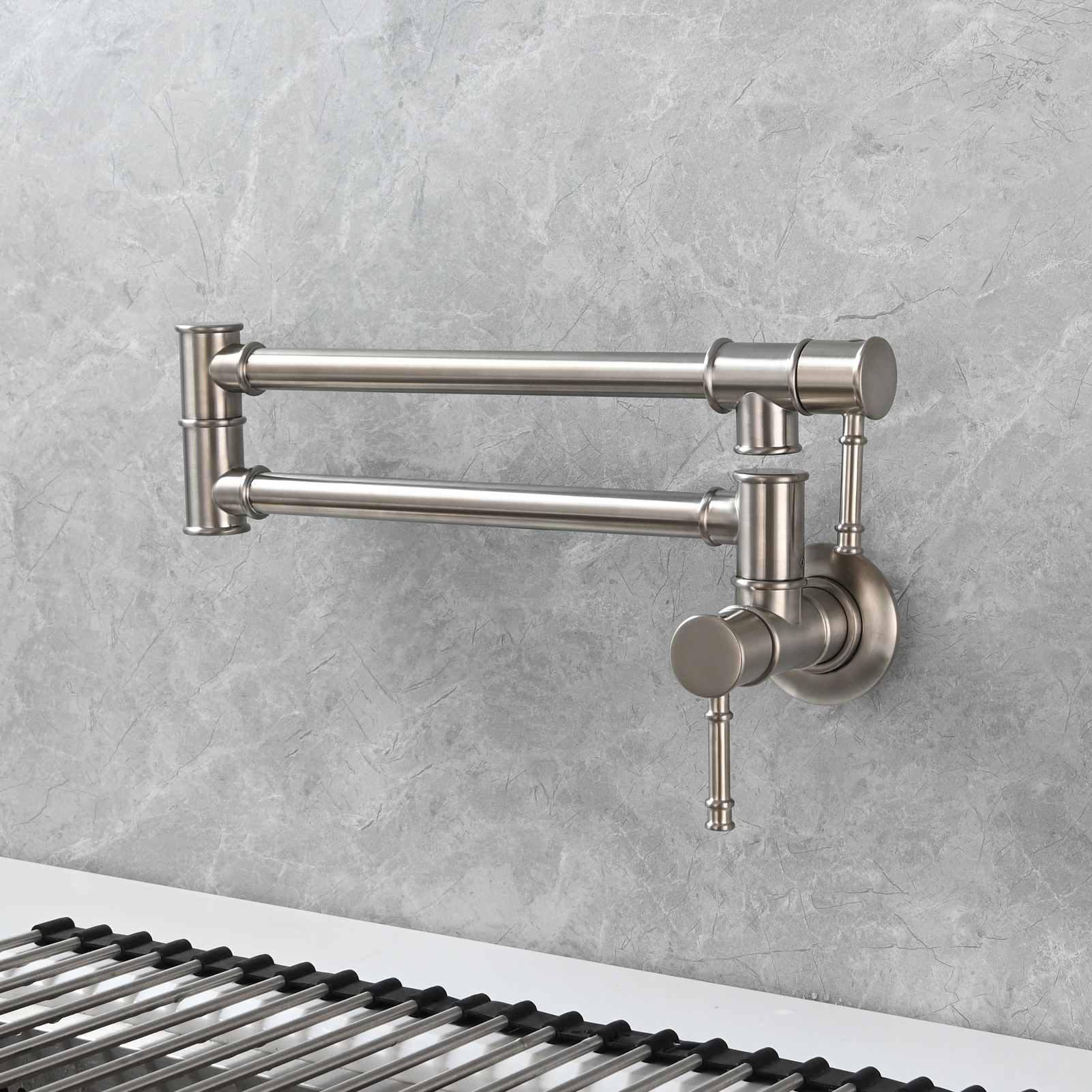 Tecmolog Brass Pot Filler Faucet Wall Mount Kitchen Folding Faucet Double Joint Swing Arms