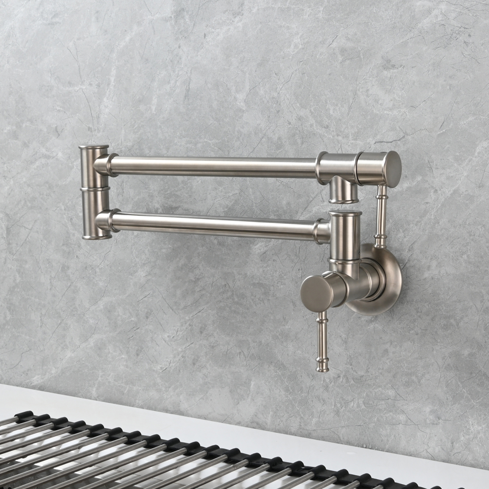 Tecmolog Brass Pot Filler Faucet Wall Mount Kitchen Folding Faucet Double Joint Swing Arms