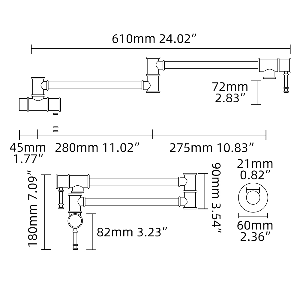 Tecmolog Brass Pot Filler Faucet Wall Mount Kitchen Folding Faucet Double Joint Swing Arms